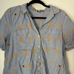 Madewell Yellow Star Embroidered Blue White Striped Shirt